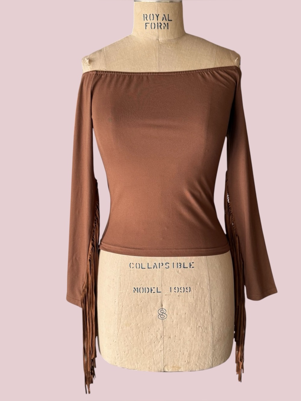 Brown Western Fringe Long Sleeve Off the Shoulder Halloween Costume
